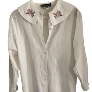 Pretty White Blouse with Floral Embroidery